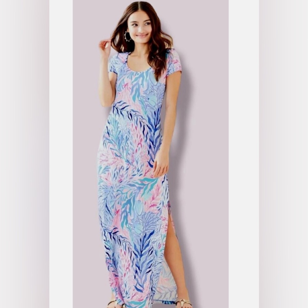 Floral Blue and Pink Maxi Dress